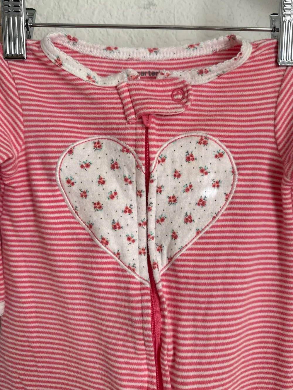 Carter’s Floral Heart Striped Zip Up Footie Sz: 6M